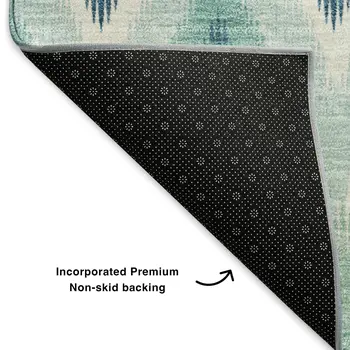 8' Teal White And Gray Southwestern Washable Round Rug With UV Protection