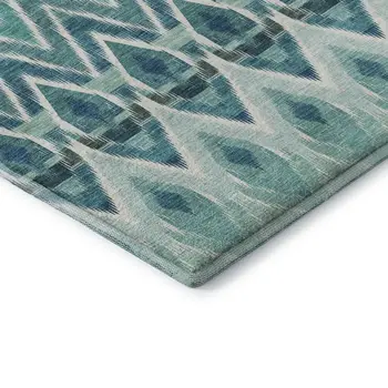 8' X 10' Teal White And Gray Southwestern Washable Area Rug With UV Protection
