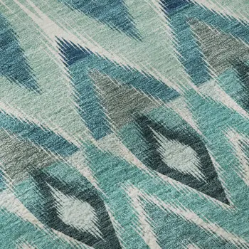 8' X 10' Teal White And Gray Southwestern Washable Area Rug With UV Protection
