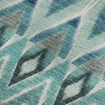 10' X 14' Teal White And Gray Southwestern Washable Area Rug With UV Protection