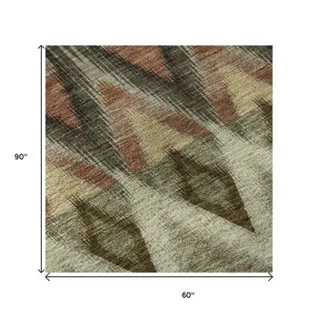 5' X 8' Taupe Olive Green And Beige Southwestern Washable Area Rug With UV Protection