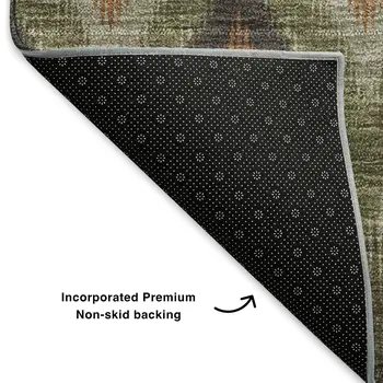 8' Taupe Olive Green And Beige Southwestern Washable Round Rug With UV Protection