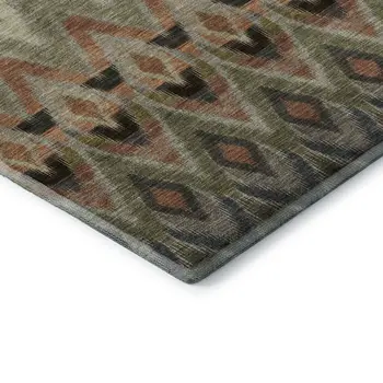 8' Taupe Olive Green And Beige Southwestern Washable Round Rug With UV Protection
