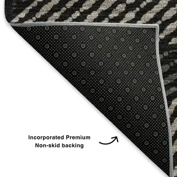 8' Black And Ivory Geometric Washable Round Rug With UV Protection
