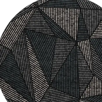 8' Black And Ivory Geometric Washable Round Rug With UV Protection