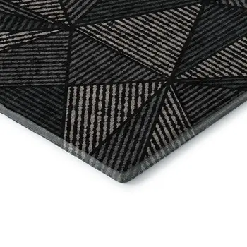 8' X 10' Black And Ivory Geometric Washable Area Rug With UV Protection