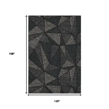 10' X 14' Black And Ivory Geometric Washable Area Rug With UV Protection