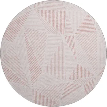 8' Blush And Pink Geometric Washable Round Rug With UV Protection