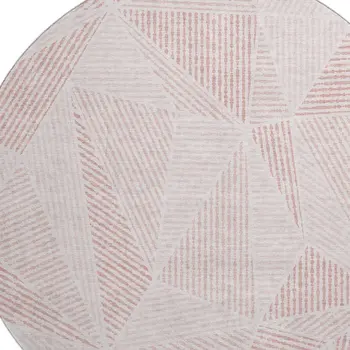 8' Blush And Pink Geometric Washable Round Rug With UV Protection