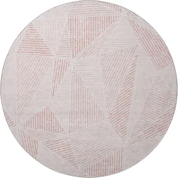8' Blush And Pink Geometric Washable Round Rug With UV Protection