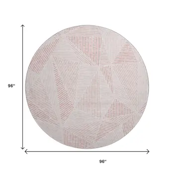8' Blush And Pink Geometric Washable Round Rug With UV Protection