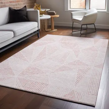 10' X 14' Blush And Pink Geometric Washable Area Rug With UV Protection