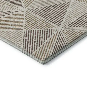 5' X 8' Brown And Beige Geometric Washable Area Rug With UV Protection