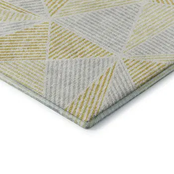 3' X 5' Gold And Gray Geometric Washable Area Rug With UV Protection