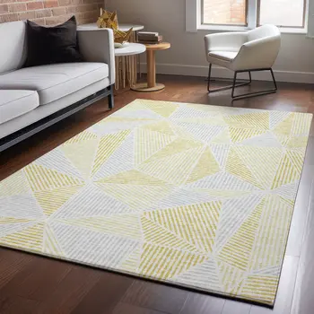8' X 10' Gold And Gray Geometric Washable Area Rug With UV Protection