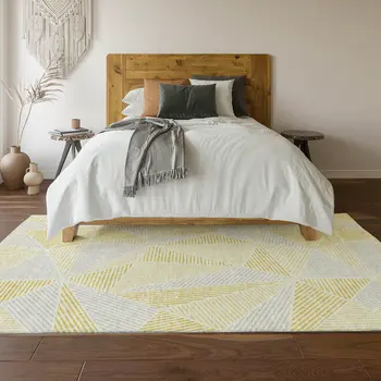8' X 10' Gold And Gray Geometric Washable Area Rug With UV Protection