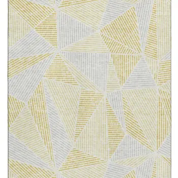 8' X 10' Gold And Gray Geometric Washable Area Rug With UV Protection