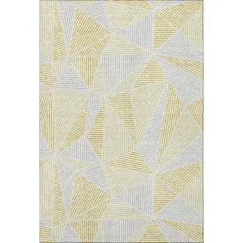 8' X 10' Gold And Gray Geometric Washable Area Rug With UV Protection