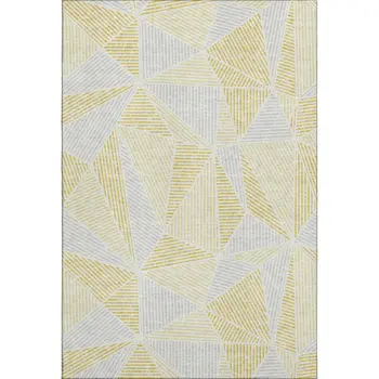 10' X 14' Gold And Gray Geometric Washable Area Rug With UV Protection