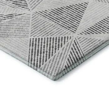 3' X 5' Gray And Silver Geometric Washable Area Rug With UV Protection
