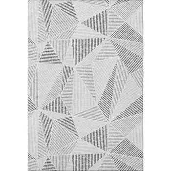 3' X 5' Gray And Silver Geometric Washable Area Rug With UV Protection
