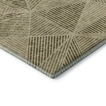 3' X 5' Khaki And Beige Geometric Washable Area Rug With UV Protection