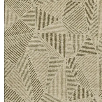 3' X 5' Khaki And Beige Geometric Washable Area Rug With UV Protection