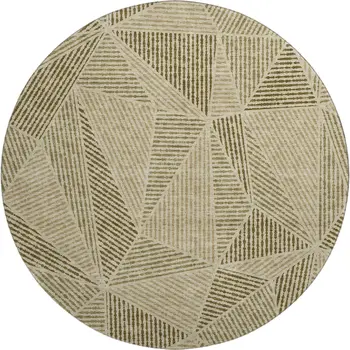 8' Khaki And Beige Geometric Washable Round Rug With UV Protection