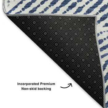 5' X 8' Navy Blue And Ivory Geometric Washable Area Rug With UV Protection
