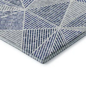 5' X 8' Navy Blue And Ivory Geometric Washable Area Rug With UV Protection