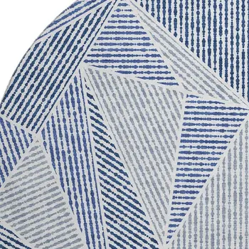 8' Navy Blue And Ivory Geometric Washable Round Rug With UV Protection