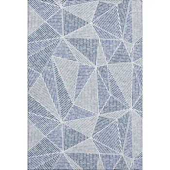 8' X 10' Navy Blue And Ivory Geometric Washable Area Rug With UV Protection