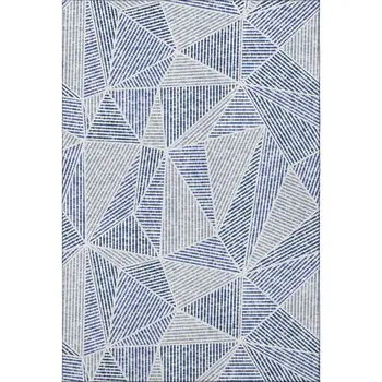 9' X 12' Navy Blue And Ivory Geometric Washable Area Rug With UV Protection