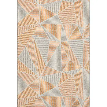 5' X 8' Orange And Gray Geometric Washable Area Rug With UV Protection