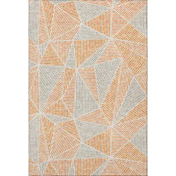 5' X 8' Orange And Gray Geometric Washable Area Rug With UV Protection