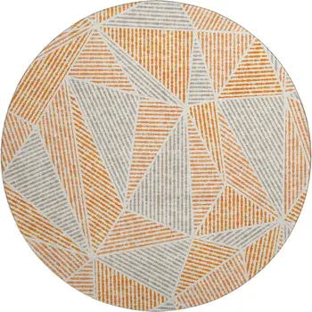 8' Orange And Gray Geometric Washable Round Rug With UV Protection