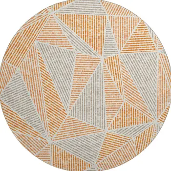 8' Orange And Gray Geometric Washable Round Rug With UV Protection