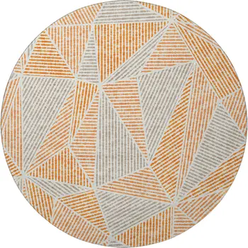 8' Orange And Gray Geometric Washable Round Rug With UV Protection