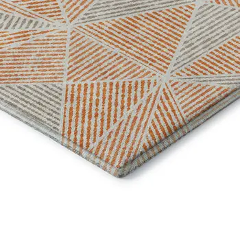 9' X 12' Orange And Gray Geometric Washable Area Rug With UV Protection