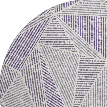 8' Purple And Silver Geometric Washable Round Rug With UV Protection