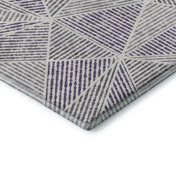 9' X 12' Purple And Silver Geometric Washable Area Rug With UV Protection