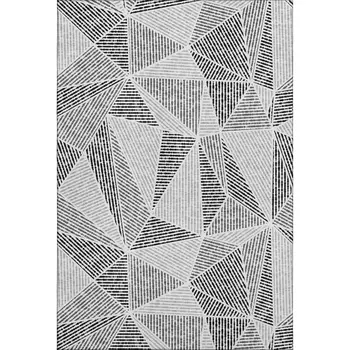 3' X 5' Pewter And Silver Geometric Washable Area Rug With UV Protection