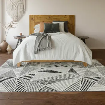 3' X 5' Pewter And Silver Geometric Washable Area Rug With UV Protection