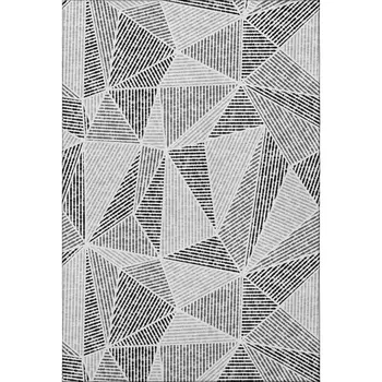 3' X 5' Pewter And Silver Geometric Washable Area Rug With UV Protection