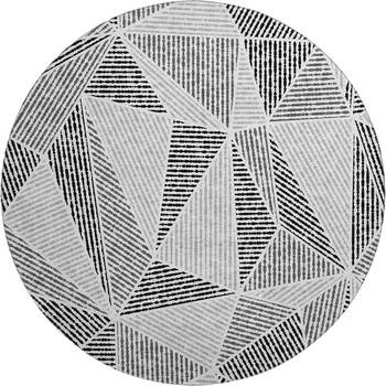 8' Pewter And Silver Geometric Washable Round Rug With UV Protection