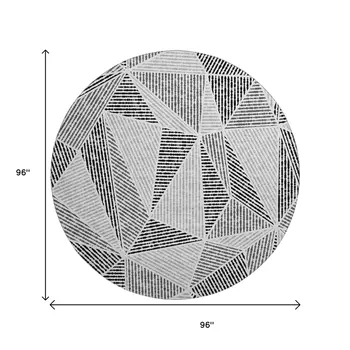 8' Pewter And Silver Geometric Washable Round Rug With UV Protection