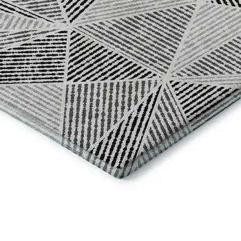 10' X 14' Pewter And Silver Geometric Washable Area Rug With UV Protection