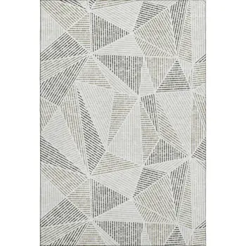 5' X 8' Taupe And Silver Geometric Washable Area Rug With UV Protection