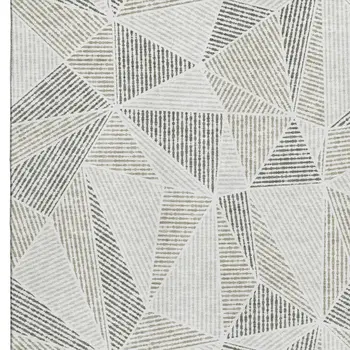 5' X 8' Taupe And Silver Geometric Washable Area Rug With UV Protection