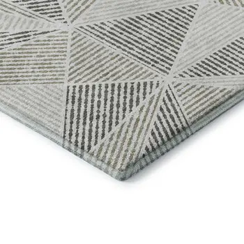 9' X 12' Taupe And Silver Geometric Washable Area Rug With UV Protection